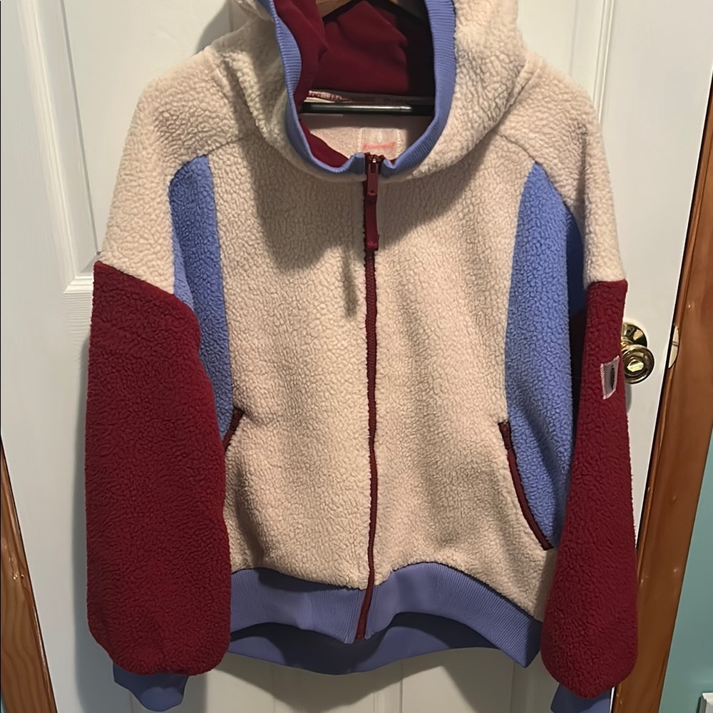 NWT- Hit the Slopes- Women’s Free People Fleece Jacket - Cream, Blue, and Red
